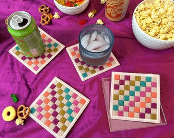 DIGITALE MUSTER: "Bargello Untersetzer ""Schachbrett"" - Bargello Plastic Canvas Nadelspitzen Handwerksmuster."