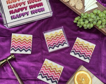 DIGITALE MUSTER: "Happy Waves" Bargello Untersetzer - Bargello Plastic Canvas Nadelspitzen Handwerksmuster