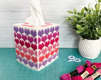DIGITALES MUSTER: "Foolish Heart" Bargello Taschentücherbox Bezug - Bargello Plastic Canvas Nadelspitzen Handwerksmuster