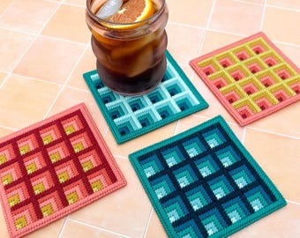 DIGITALE MUSTER: "Good Times" Bargello Untersetzer - Bargello Plastic Canvas Nadelspitzen Handwerksmuster