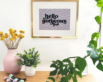 DIGITALES MUSTER: „Hello Gorgeous“ Bargello-Wandkunst – Bargello-Kunststoff-Leinwand-Nadelspitzen-Bastelmuster