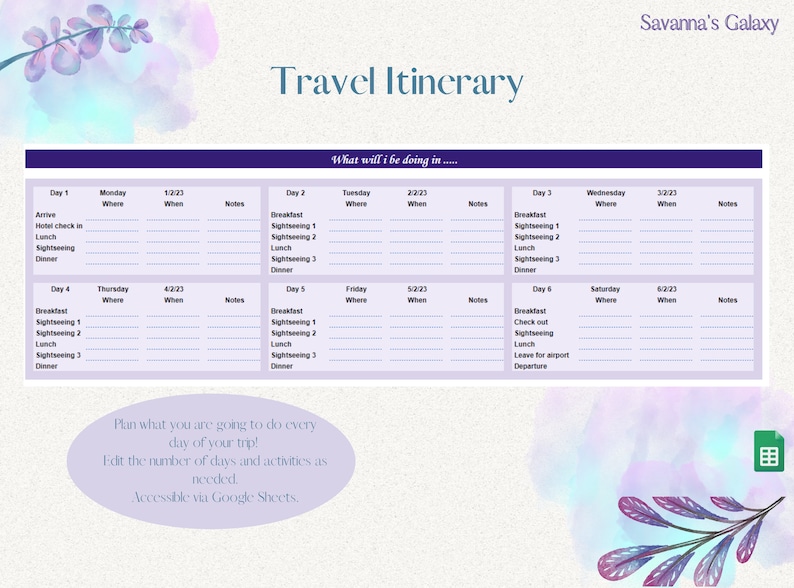EDITABLE Travel Itinerary Google Sheets Template Travel Etsy EDITABLE Travel Itinerary Google Sheets Template Travel Etsy