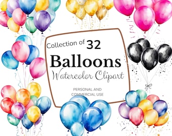 Clipart de balões em aquarela | Download instantâneo | Transparente Png | Balão Svg | Download digital | Clipart de festa | Uso comercial