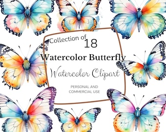 Clipart farfalle acquerello / Grafica Png / Arte farfalla / Licenza commerciale / Clipart floreale acquerello / Farfalle rosa