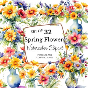 Watercolor Spring Flowers Clipart | Delicate Flowers Watercolor | Floral Clipart | Instant Download | Spring Flower Clipart PNG