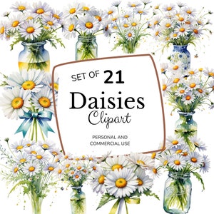 Aquarell Gänseblümchen Clipart | Gänseblümchen Blumen Clipart | Frühling Clipart | Gänseblümchen Png | Gänseblümchen Blume | Kommerzielle Nutzung | Blumen Clipart