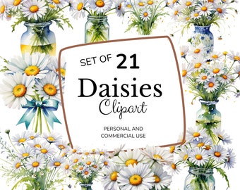 Watercolor Daisy Clipart | Daisy Flowers Clipart | Spring Clipart | Daisy Png | Daisy Flower Svg | Commercial Use | Floral Clipart