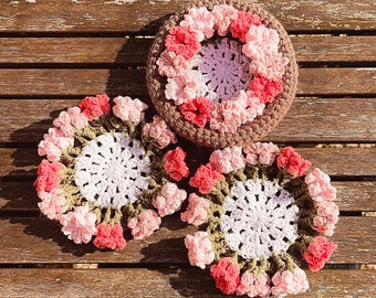 Pot de fleurs sous tasses en crochet, fait-main