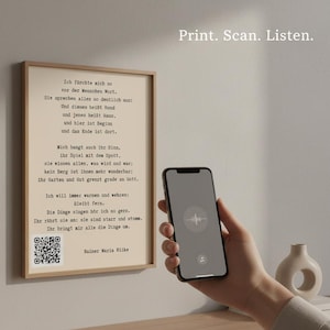 Rilke I am afraid of Men Words Poem Printable with Audio | QR Code Poetry Wall Art | Romantic Literary Gift | Audible Poetry Edition