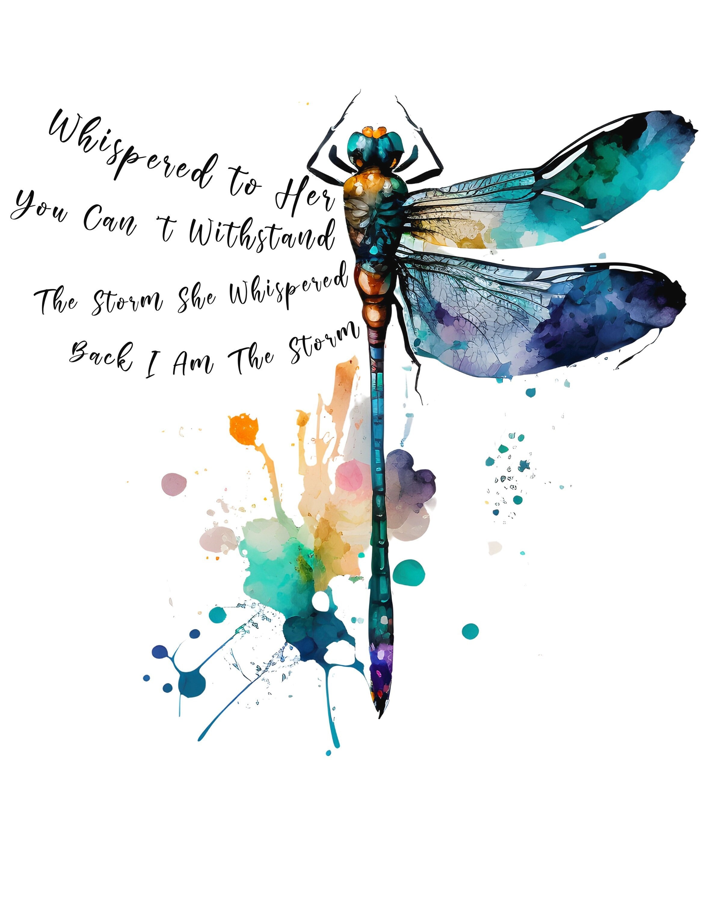 Dragonfly With Poem, DIGITAL PRINTS, Watercolor Wall Art Print