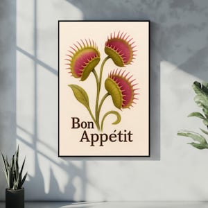 Venus Flytrap Print, Bon Appetit Wall Art, Humorous Carnivorous Plant Digital Download, JPEG, Digital Print