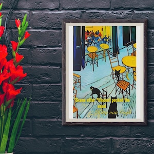 Cats in the streets of Arles, nightview, style van Gogh print, Digital Download, When Vincent left Scene