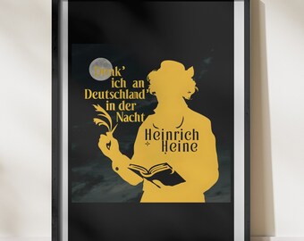 Heinrich Heine Digital Wall Art JPEG, Poetry Quote, German Literature, Poetry Night Silhouette, Instant Download, Home Decor, Office Art,