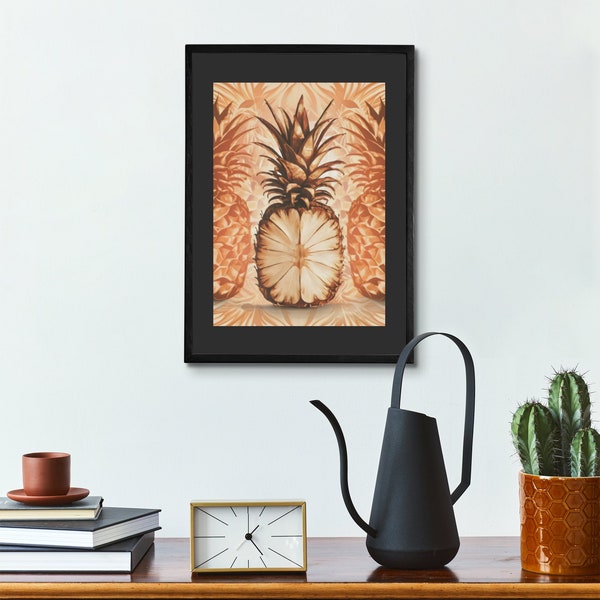 Tropical Pineapple Pyrography Digital Print, Exotic Fruit Wall Art Decor, Vibrant Kitchen Artwork, Instant Download