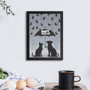Cat and Dog Silhouette Wall Art, Whimsical Pet Design, Rainy Day Illustration, Cute Animal Print, Fun Digital Art, Quirky Home Decor image 4