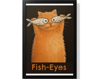Cat With Fish Eyes Digital Wall Art Print JPEG, Orange Tabby, Funny Animal Art, Whimsical Pet Decor, Cat Lover Gift, Home Decor Download