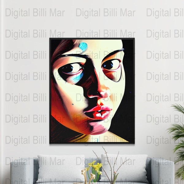 Colorful Abstract Digital Art, Printable Modern Wall Decor, Vibrant Female Portrait, Unique Artistic Home Decoration, Instant Download