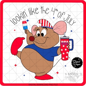 Gus Gus Mouse png, 4 juli, Independence Day, rood wit en blauw, vakantie, feestelijk, Stanley, Amerikaans VS, PNG digitaal downloadbestand