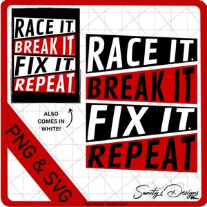 Race ermee, breek het, repareer het, herhaal, automan, SVG, wit, zwart, direct downloaden, PNG digitaal downloadbestand