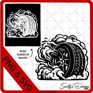 Tire Burnout, White, Black, Instant Download, SVG, PNG Digital Download File