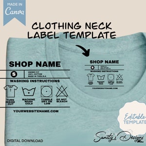 Modelo de etiqueta de pescoço para roupas, faça você mesmo personalizado, Canva, modelo editável, arquivo Canva, PNG incluído, pequenas empresas, download digital