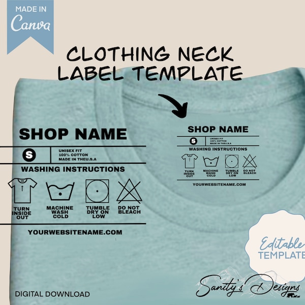 Clothing Neck Label Template, Custom DIY, Canva, Editable Template, Canva file, PNG Included, Small Business, Digital Download
