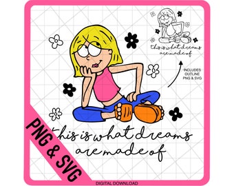 これが夢のできごとです、レイヤード SVG、リジー・マグワイア、漫画、リジー、アウトライン付き、SVG、PNG デジタル ファイル