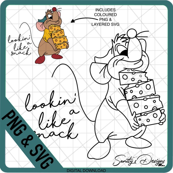 Gus Gus Mouse png, Layered SVG, Cute, Gus Gus, Cartoon, Snack svg, Cheese, Princess, Outline, SVG, PNG Digital Download File