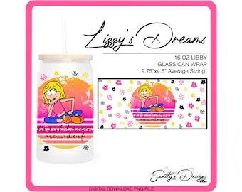 Cup Wrap, 16 Unzen, Lizzy, UV DTF, Sublimation, niedlich, 90er Jahre, PNG digitale Datei