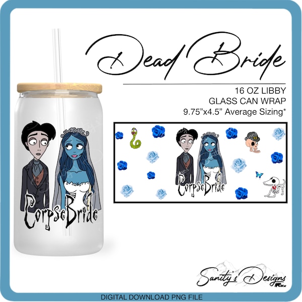 Cup Wrap, 16oz, Libby Cup Design, Dead Bride, Sublimation Ideas, Halloween, UVDTF Design, PNG Digital File