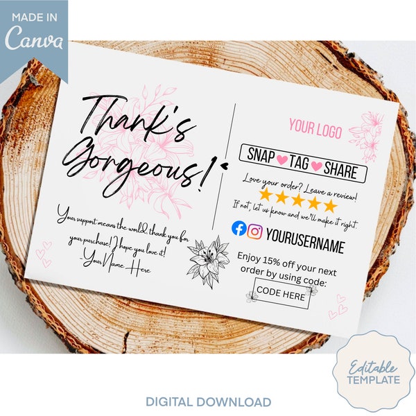 Thank's Gorgeous Template, Custom DIY, Canva, Small Business. Editable Template, Digital Download