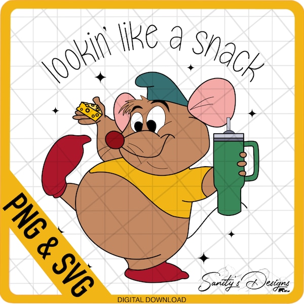 Gus Gus Mouse png, Layered SVG, Stanley, Cute, Princess, Cartoon, Snack svg, White and Black, Cheese, SVG, PNG Digital Download File