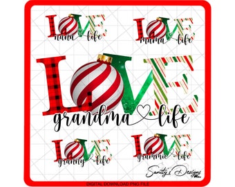 Love, Grandma Life, Nana Life, Grammy Life, Mama Life, Christmas, Plaid, Holiday, Bundle Pack, Instant Download, Digital Download, PNG File