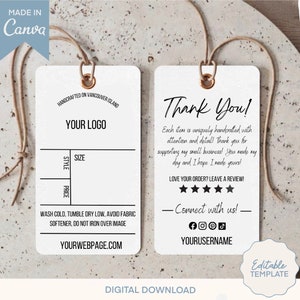 Plantilla de etiqueta de ropa, bricolaje personalizado, Canva, doble cara, plantilla editable, descarga digital