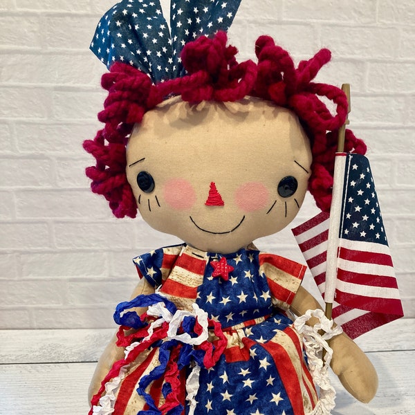 PattyAnn Rag Doll - Patriotic Raggedy Ann Doll - Holiday Rag Doll - Hand Made Doll