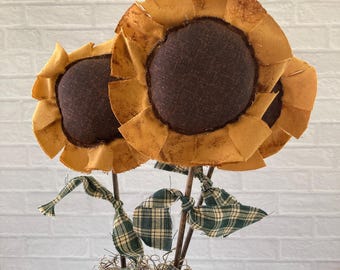 Primitive Sunflower on Stick - Grungy Sunflower - Farmhouse Decor