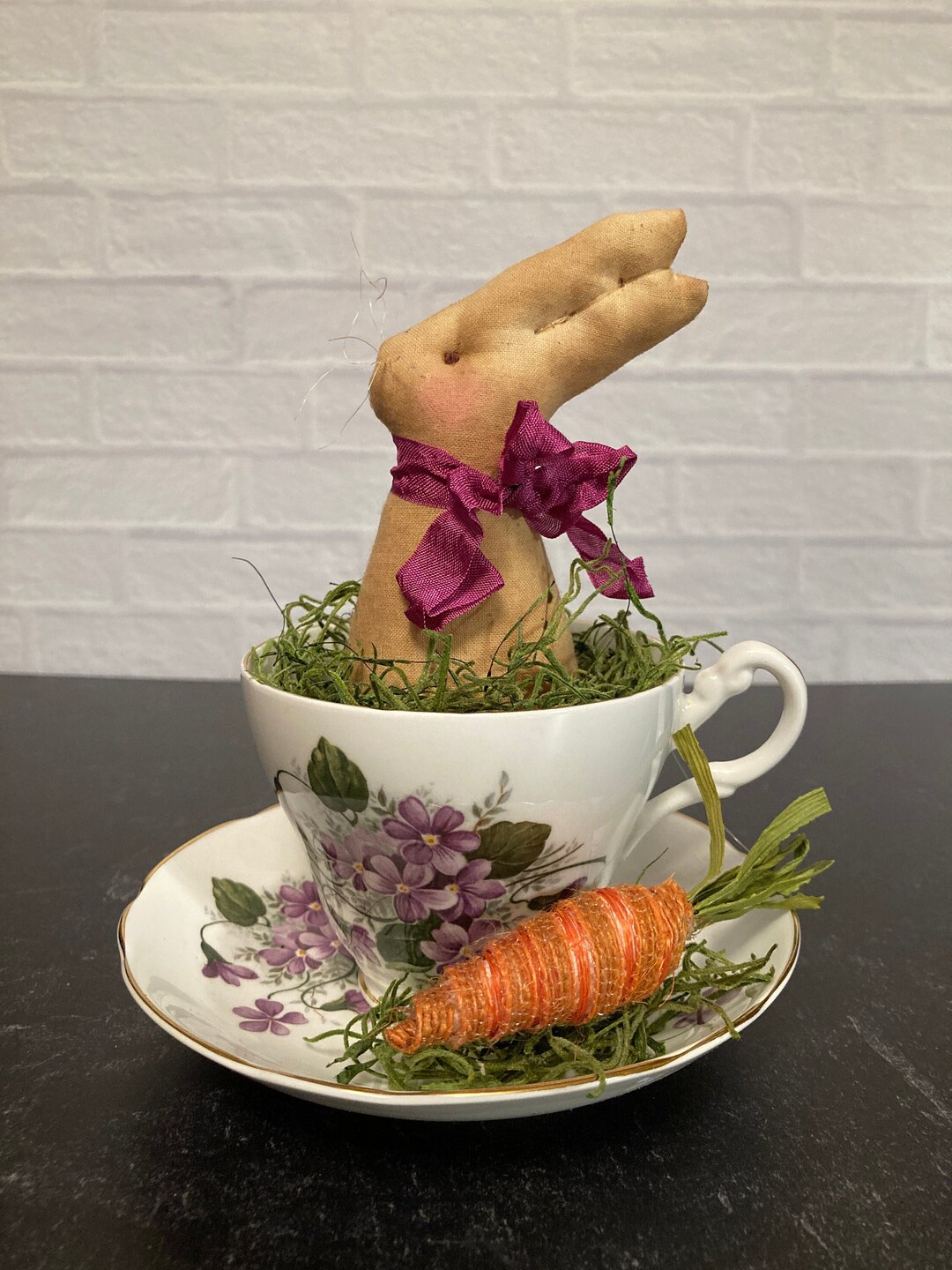 Tea Cup Bunny Easter Decor Vintage Tea Cup Easter Shelf Sitter Etsy