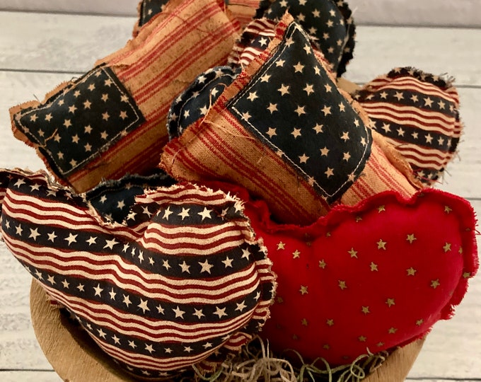 Americana Flag & Heart Bowl Fillers - Set of 4 -primitive Bowl Filler ...