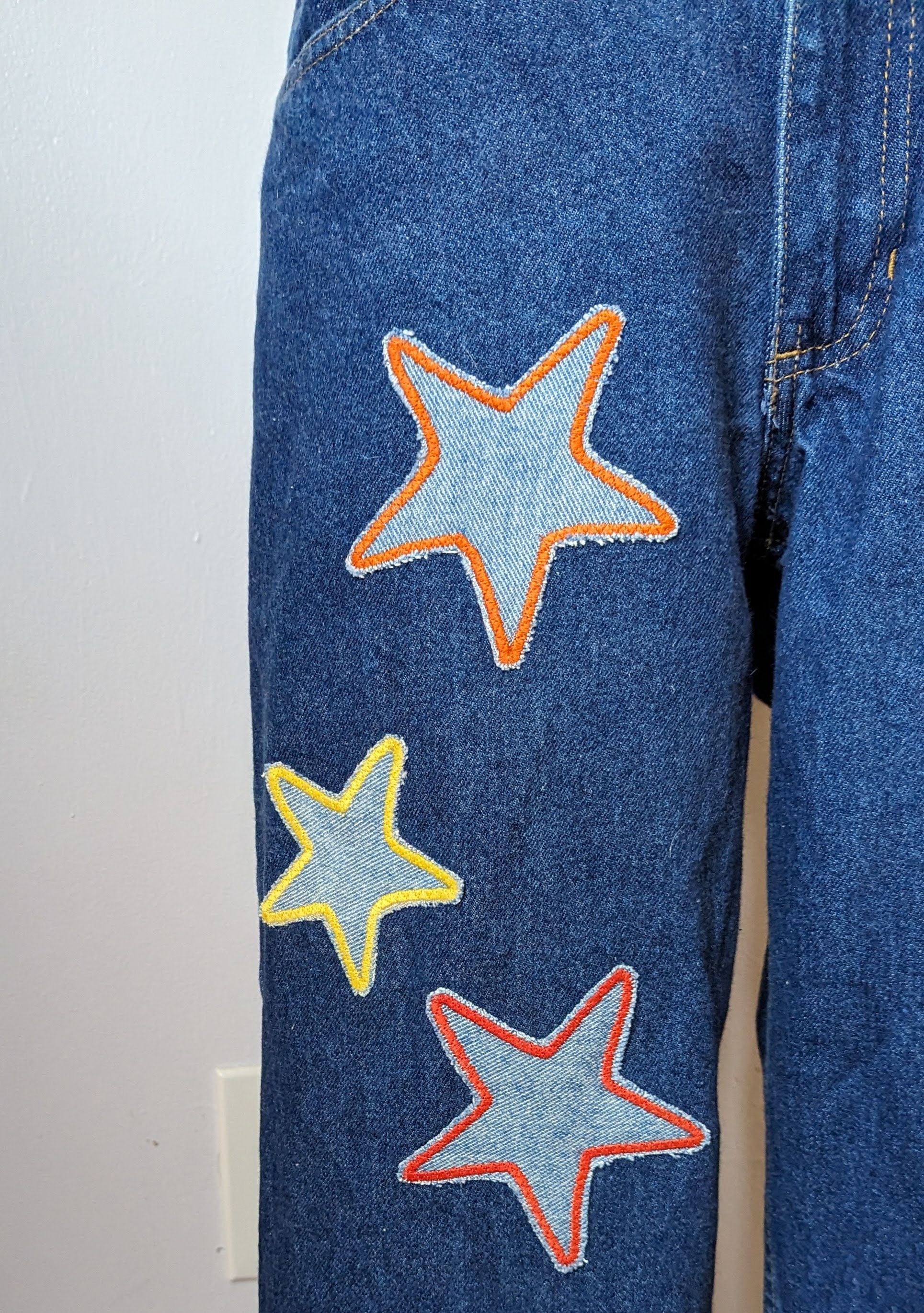 One-of-a-Kind Star Patchwork Denim Jeans