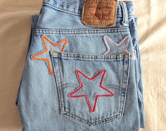 Patchwork Star Jeans- Light Wash Levi's with Handmade Star Patches