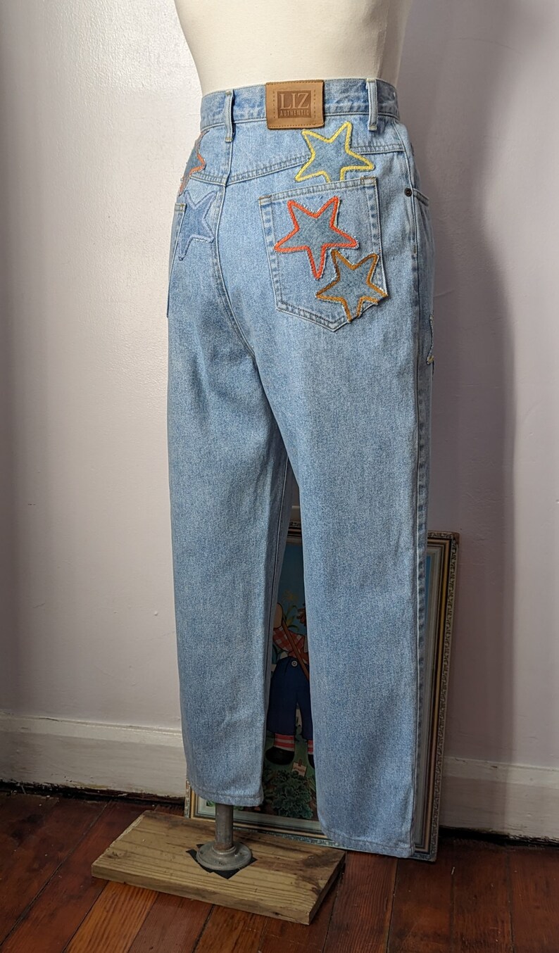 PU LEATHER STAR PATCHED JEANS main image 1