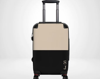 Personalisiertes Reisegepäck mit Monogramm, Frauen-Koffer, Beige-Schwarz-Gepäck, Rollkoffer mit Spinnerrädern, Klein Mittel Groß