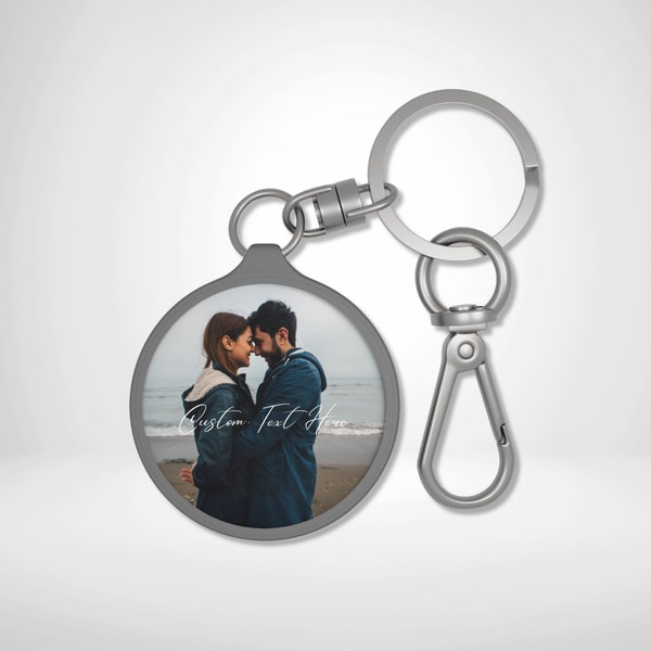 Personalised Couple Photo Keychain, Any Photo Key Ring Charm Tag, Silver Round Key Holder, His & Hers Custom Accessories, Keyring Gift Idea