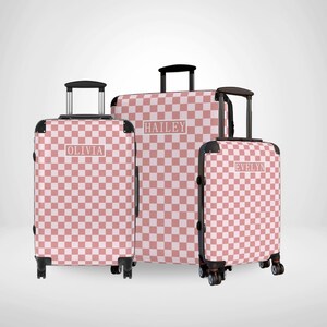 Checkered Name Luggage, Personalised Suitcase, Custom Name Luggage, Pink Suitcase, Cabin Baggage, Custom Suitcase, Personalised Luggage Gift