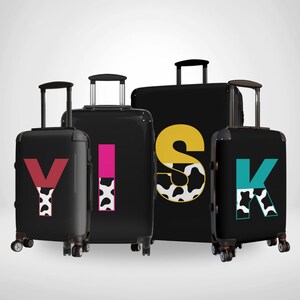 Personalized Cow Print Custom Luggage Set, Colourful Animal Cow Patterned Suitcase, Trendy Custom Travel Luggage Case, Bespoke Bag Gift