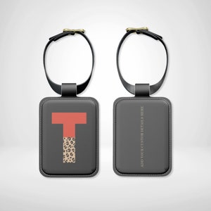 Leopard Print Alphabet Letter Personalised Leather Luggage Tag, Custom Luggage ID, Suitcase Airport Identity Tag, Bag Tag Label Travel Gift