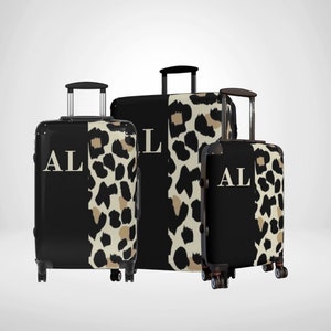 Leopard Print Personalised Suitcase, Custom Luggage, Modern Animal Print Luggage, Bespoke Monogram Holiday Travel Case, Travel Gift For Her