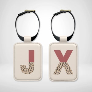 Auburn Leopard Print Custom Initial or Letter Luggage ID Tag, Personalised Leather Luggage Bag Tag, Travel Suitcase ID, Identity Label Gift