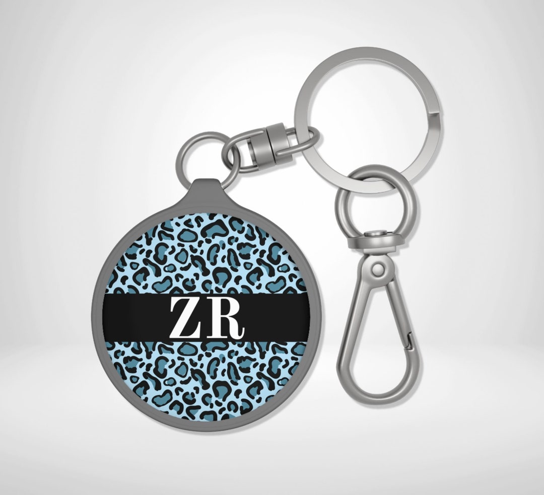 Personalised Initial Blue Leopard Print Keyring, Stylish Key Charm ...