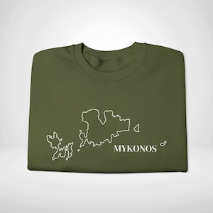 Pull de voyage carte de Mykonos, sweat aventurier envie de voyager, pull de voyage unisexe esthétique, chemise de vacances cadeau voyageur, col rond touristique